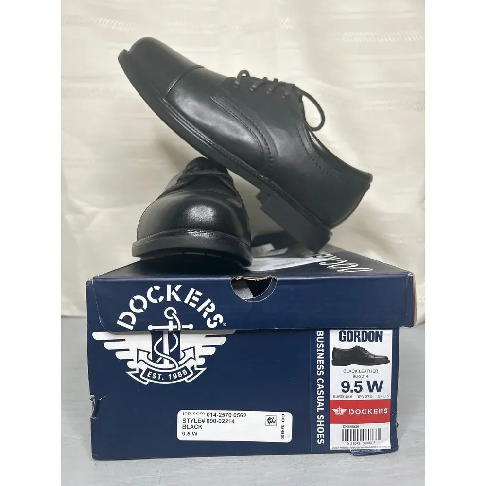 Dockers Gordon Cap Toe Oxford Mens 9.5 W Black Polished Leather Dress Shoe